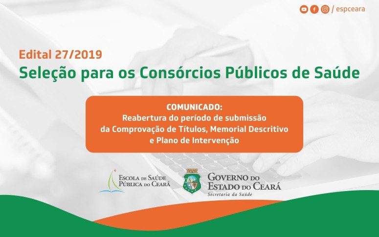 Edital 27/2019 publica comunicado sobre reabertura do período de submissão da Comprovação de Títulos, Memorial Descritivo e Plano de Intervenção