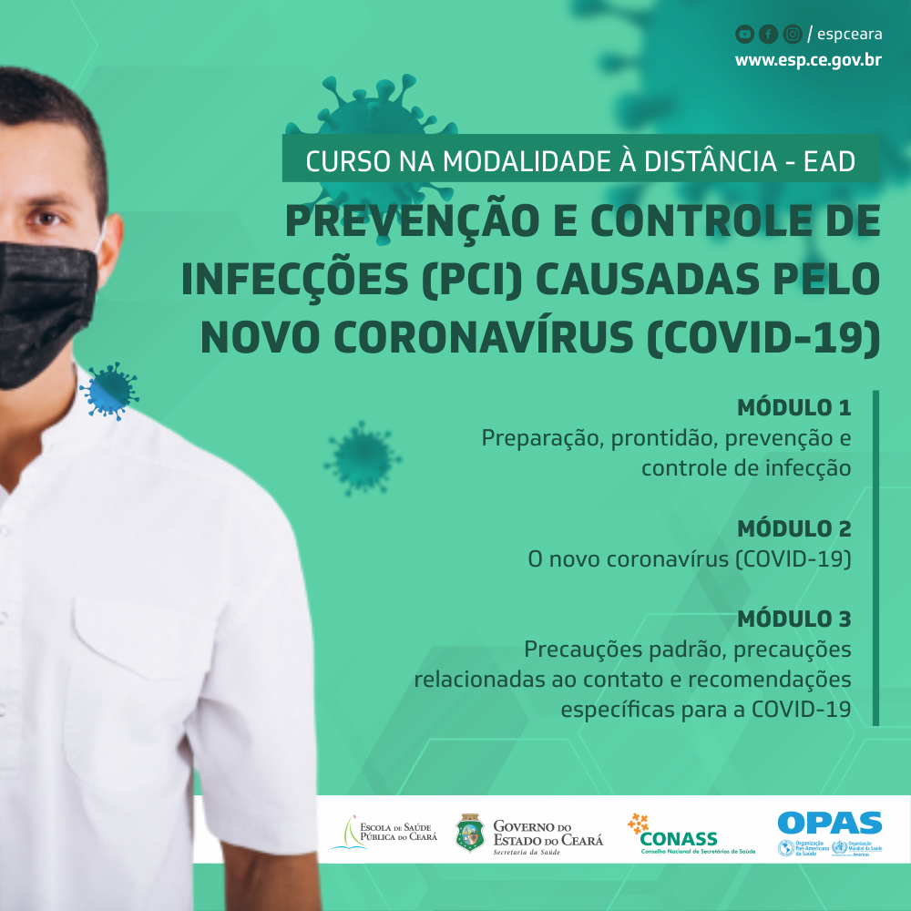 Abertas as inscrições para o curso sobre prevenção e controle de infecções, parceria da ESP/CE, OPAS, Conass e OMS